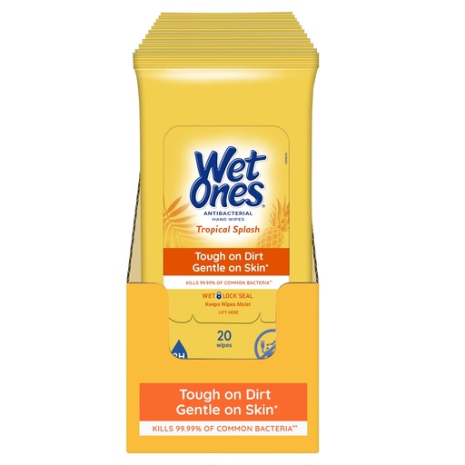 [BRSWKGIDAJ6AODY3] Wet Ones Antibacterial Hand Wipe, Travel Packs- Tropical Splash Scent, 20 Count (Pack of 10), 200 Wipes
