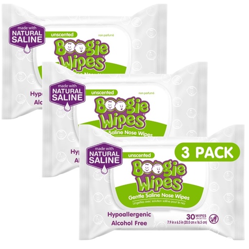 [BRSWIFLQBUHGK3LK] Baby Wipes by Boogie, Saline Wet Wipes for Nose, Face, Hand & Body, Made with Vitamin E, Aloe, Chamomile and Natural Saline, Unscented 30 Count Pack of 3