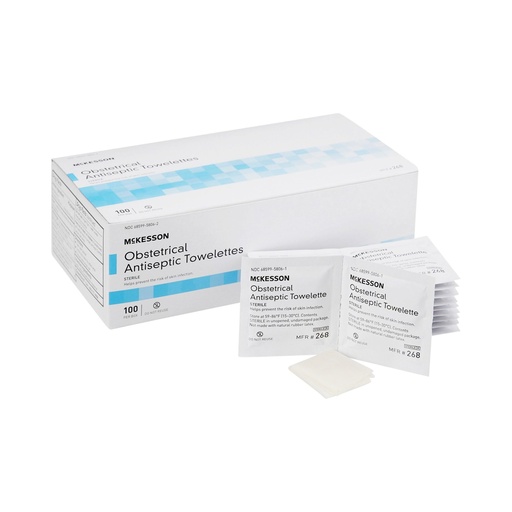 [BRSWGGL2OB6A23QV] McKesson Obstetrical Antiseptic Towelettes Wipes, Sterile, Individual Packet, Clean Scent, 100 Count, 1 Pack