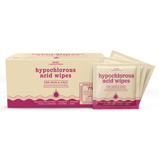 [BRSROGQHOAGWGAA6] BASE LABORATORIES Hypochlorous Acid Wipes for Face & Skin - Facial Cleansing and Daily Skin Repair Hypochlorous Acid Wipes - for Sensitive Skin, Redness, Irritations, Eczema - 75 Wipes