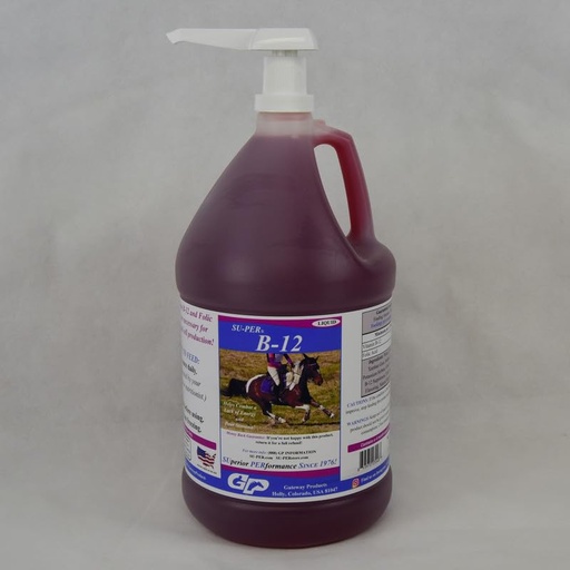 [BRSROAQKCUJRMCD5] SU-PER B-12 Energy Horse Supplement - Equine Vitamins B-12 & B-9 Folic Acid Support Liquid - Red Blood Cell Production & Stamina Support for Peak Performance - Gallon + Pump, 4 Month Supply