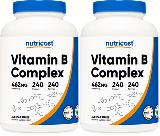 [BRSRGFIFBAIR4D3G] Nutricost Vitamin B Complex 462mg, 240 Capsules - with Vitamin C - Energy Complex (Pack of 2)