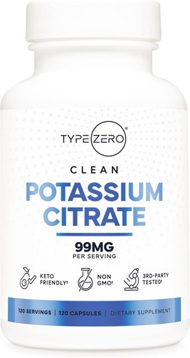 [BRSROYI2OJ7BQDIV] Type Zero Potassium Citrate (99mg, 120 Capsules) - Gluten Free, Non-GMO