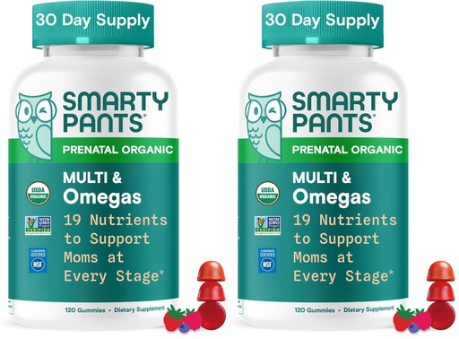 [BRSRGGQLA4CGG2TA] SmartyPants Organic Prenatal Vitamins for Women,Multivitamin Gummies: Biotin,Methylfolate,Omega 3 (ALA),Vitamin D3,C,Vitamin B12,B6,A,K2 & Zinc,Choline,Vegetarian,(30 Day Supply),120 Count(Pack of 2)