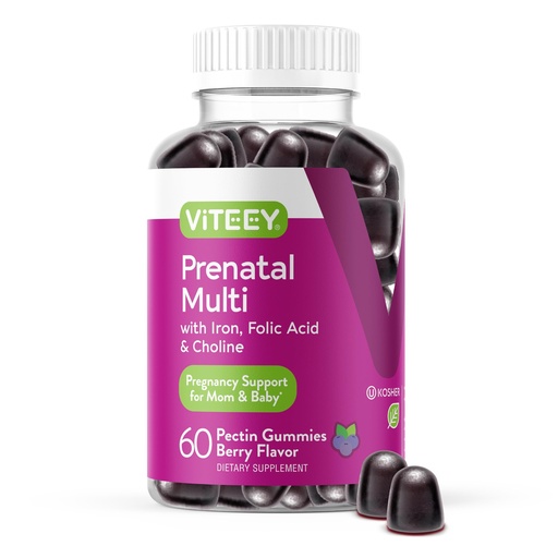 [BRSRABQDAANWYD3B] Viteey Prenatal Gummies for Women - Prenatal with Iron | for Pregnancy with Choline & Folic Acid Gummies - Vegetarian, Gluten Free - 60 Count