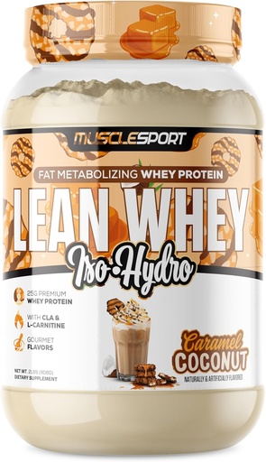 [BRSWYCYBBB7AY3TL] Musclesport Lean Whey Revolution™ Protein Powder - Whey Protein Isolate - Low Calorie, Low Carb, Low Fat, Incredible Flavors - 25g Protein per Scoop (2LB, Coconut Caramel)