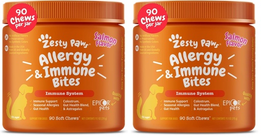[BRSRGFIFOEARSF34] Zesty Paws Dog Allergy Relief Chews, Dog Probiotics for Itchy Skin and Ears, Salmon, 90ct (Pack of 2)