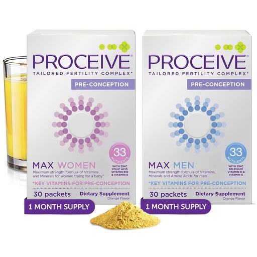 [BRSRGZQHBN5GYE3V] Proceive Max Fertility Supplement Bundle for Men & Women, High-Strength Pre-Conception Vitamins, Minerals & Amino Acids with Zinc, Folate, Selenium, Myo-Inositol, Vitamin D & CoQ10, 60 Vegan Drink Mix
