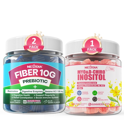[BRSRACAHDEPG2GTK] Nextdia Fiber Gummies for Adults, Sugar Free 10g Prebiotic Fiber Supplement + Myo-Inositol & D-Chiro Inositol Gummies Supplement