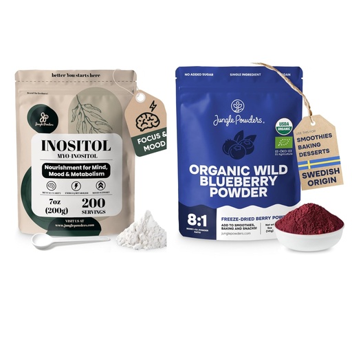 [BRSRGGQZBMDQYEL6] Jungle Powders Inositol Powder 7 Ounce Bag + Wild Blueberry Powder Organic 5 Ounce Bag