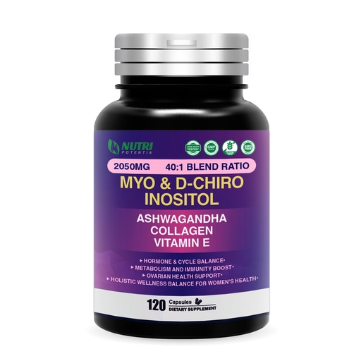 [BRSRGGQHOYMR6EIZ] Myo Inositol & D-Chiro Inositol Supplement for Women,Ideal 40:1 Ratio with Vitamin E,Collagen & Ashwagandha,Women's Daily Wellness Support,120 Capsules,Non-GMO,Third-Party Tested(Made & Tested in USA)