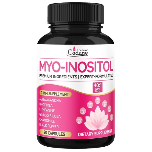 [BRSRABQNDEBQYAL2] Organic Cadane Myo Inositol & Ashwagandha Capsules with Rhodiola, L-Theanine, Ginkgo Biloba, and More | Supports Body Balance & Digestive | Vegan, Non-GMO - 90 Capsules