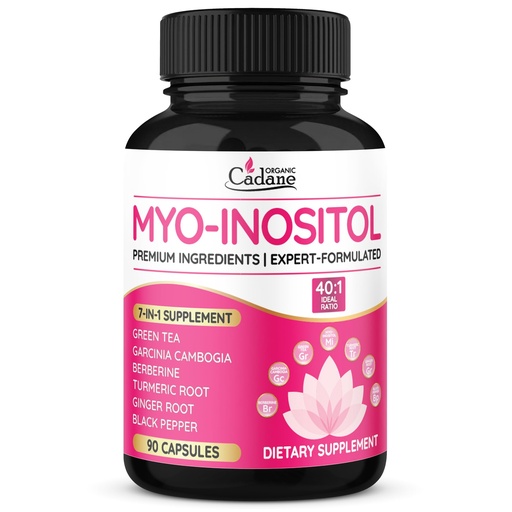 [BRSRABQNDJYROHI6] Organic Cadane Myo Inositol & Green Tea Capsules with Garcinia Cambogia, Berberine, Turmeric, Ginger, and Black Pepper | Supports Body Balance & Digestive | Vegan, Non-GMO - 90 Capsules