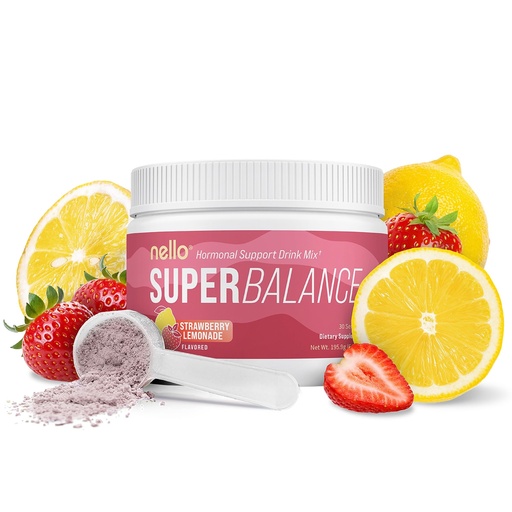 [BRSRGHYCCV7GKYDH] Nello Superbalance Hormonal Support Drink Mix, SRI-81 Shatavari, Myo-Inositol, Rhodiola Rosea, Vitamin C, Magnesium, Theobromine (30 Servings, Strawberry Lemonade)