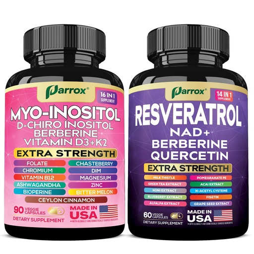 [BRSREHYOBEOQYHQ3] Myo Inositol & Resveratrol Bundle – Hormonal Balance, Metabolic Support & Cellular Wellness with D-Chiro Inositol, Ashwagandha, Berberine, NAD+ & Antioxidants