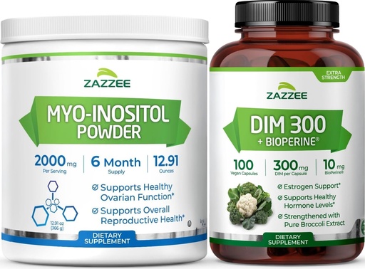 [BRSRECAFOYHAE23G] Zazzee Dim Supplement for Women and Myo Inositol Powder | 300mg Dim for Women Plus Myo Inositol Supplement | Female Fertility Support Bundle