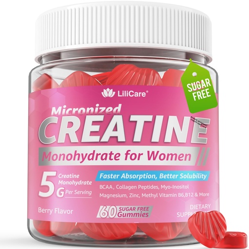 [BRSREZ3QCECBS3YY] Creatine for Women Gummies, Micronized Creatine Monohydrate + Myo-Inositol, Collagen Peptides, BCAAs, Hyaluronic Acid, Vitamin B6 B12, Zinc for Enërgy, Föcus, Hörmonal Balance, Sugar Free, 60 Counts