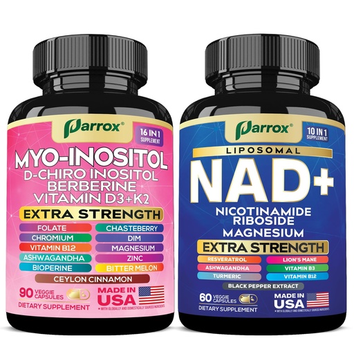 [BRSREHYODEIWCFL7] Myo-Inositol & NAD+ Bundle – Hormonal, Metabolic & Cellular Energy Support with D-Chiro Inositol, DIM, Ashwagandha, Liposomal NAD, Resveratrol, Turmeric & B Vitamins