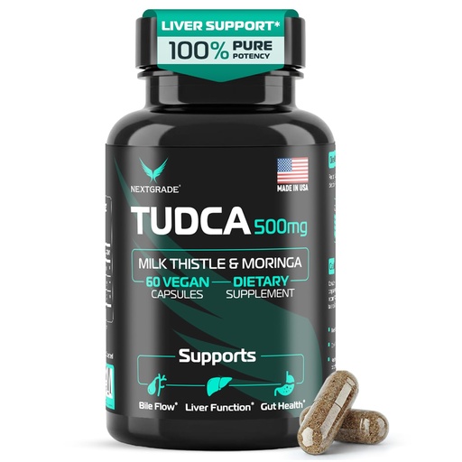 [BRSRECYDCF4A2A34] TUDCA 500mg Bile Salts Liver Support Supplement with Milk Thistle (200mg) & Moringa (100mg) - Supports Liver, Bile Flow, Gut Health & Gallbladder - Made in USA 60 Capsules, eBook Included
