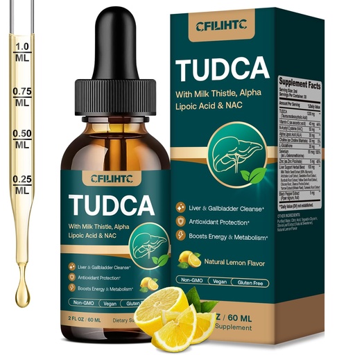 [BRSREAIDCV4BSGTD] TUDCA Bile Salts 1200mg Liquid Drops - Advanced Tudca Liver Supplement with ALA, NAC & Glutathione for Bile Flow, Gallbladder Health & Antioxidant Defense, High-Absorption, Lemon 2 fl oz
