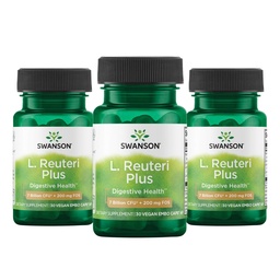 Swanson L. Reuteri Probiotic Plus with L. Rhamnosus, L. Acidophilus & FOS Prebiotic for Gut-Health-Conscious Adults - 7 Billion CFU (30 Vegan Capsules, 3 Pack)