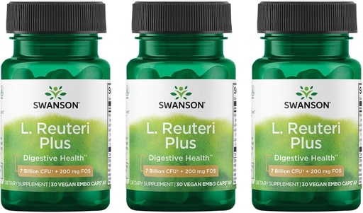 [BRSWGAANOJYQO3A3] Swanson L. Reuteri Probiotic Plus w/L. Rhamnosus L. Acidophilus & FOS Prebiotic Digestive Support - Promotes Gut Health w/ 7 Billion CFU per Capsule - (30 Veggie Capsules) (3 Pack)