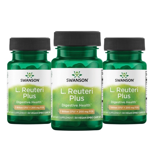 [BRSWGAANOJYQO3A3] Swanson L. Reuteri Probiotic Plus with L. Rhamnosus, L. Acidophilus & FOS Prebiotic for Gut-Health-Conscious Adults - 7 Billion CFU (30 Vegan Capsules, 3 Pack)