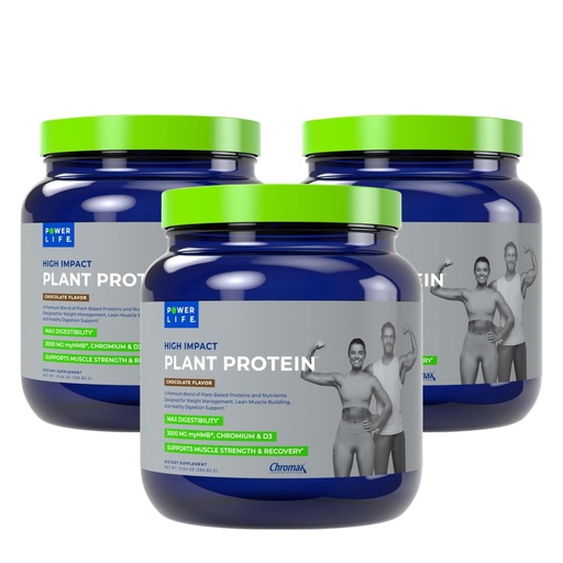 [BRSRECQLCR5QMYDL] POWERLIFE High Impact Plant Protein Powder with 3000 MG of HMB, Plant-Based, No Sugar Added, Vegan, Keto Friendly, Non-GMO (Chocolate - New Formula) - 3 Pack