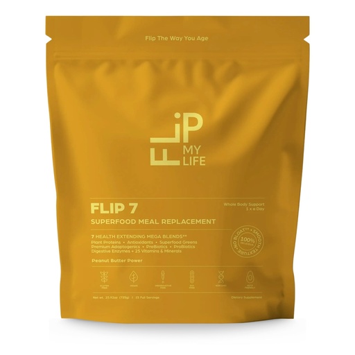 [BRSRECQQBNYBQYA4] Flip My Life, Flip 7 Natural SuperFood, Plant-Based Protein, Complete Meal Replacement to Support Healthy Gut, 7 Mega Nutrient Rich Blends all in one to AGE BETTER - Peanut Butter