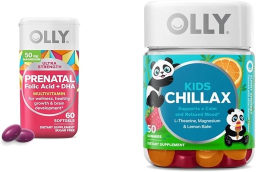 [BRSRAYYYOQCRU2DX] OLLY Prenatal Multivitamin Softgels and Kids Calming Gummies Bundle (60+50 הרוזן)