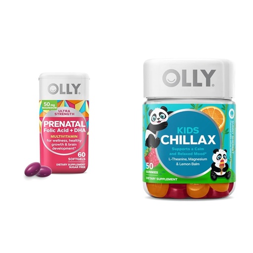 [BRSRAYYYOQCRU2DX] OLLY Prenatal Multivitamin Softgels and Kids Calming Gummies Bundle (60+50 Count)