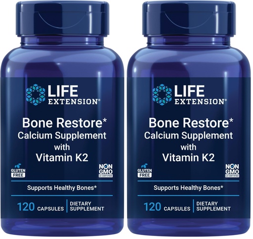 [BRSRGBLQAV4BECDA] Life Extension Bone Restore with Vitamin K2 – Bone Health Supplement for Strong Bones – 3 Types of Absorbable Calcium, Vitamins D3 and K2, Minerals – Gluten-Free, Non-GMO – 120 Capsules (Pack of 2)