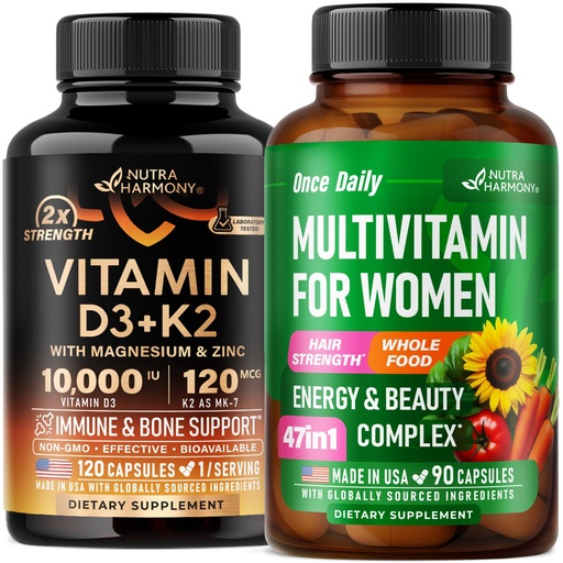 [BRSREFQFAAGWE2DK] NUTRAHARMONY Vitamin D3 K2 & Multivitamins for Women Capsules