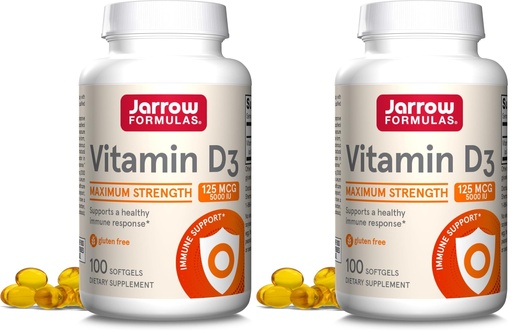 [BRSRGGQKBECWMADX] Jarrow Formulas Vitamin D3 125 mcg (5000 IU) - 100 Servings (Softgels) - Bone Health, Immune Support & Calcium Metabolism Support - VitaminD Supplement - 5000 IU VitaminD - Gluten Free, (Pack of 2)