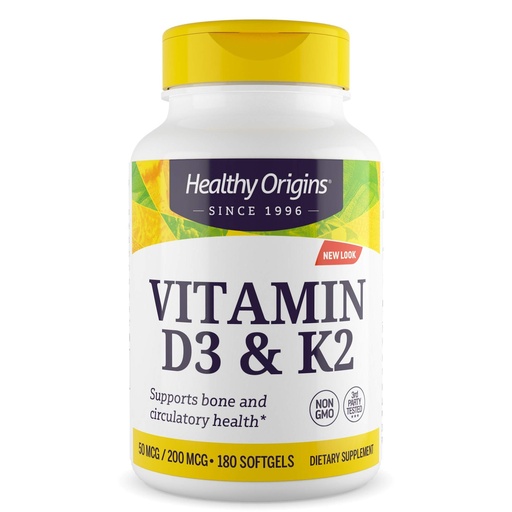 [BRSWYZ3YPIFR62YZ] Healthy Origins Vitamin D3 2,000 IU (50 mcg) & Vitamin K2 200 mcg (MK-7), 180 Liquid Softgels - High Potency Synergy for Calcium Absorption