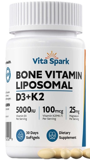 [BRSREYL6DEMWACD5] Vitamin D3 K2 - Liposomal Bone Vitamins Supplement, 5000IU D3, 100mcg K2 MK7 & Magnesium for Women and Men | Supports Bone, Teeth, Heart, Immune and Vascular Health*, 30 Days Mini Softgels