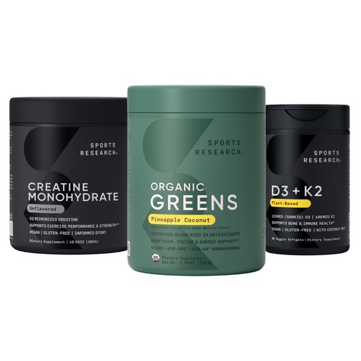 [BRSRE2Q6OQFWKDL4] Sports Research® Organic Pineapple Coconut Greens, Creatine Monohydrate & Vitamin D3 5000iu + Vitamin K2 100mg