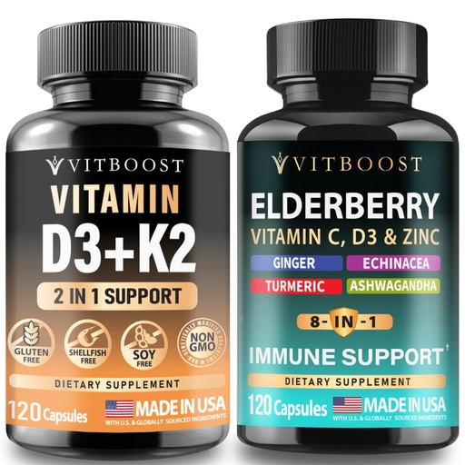[BRSREGAPBMHGGHIU] Vitamin D3 K2 Complex with Elderberry Immune Support Supplement 8-in-1 Formula