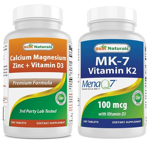 [BRSRMBT7PMIWA3D4] Best Naturals Calcium Magnesium Zinc with Vitamin D3 & Vitamin K2 (MK7) with D3