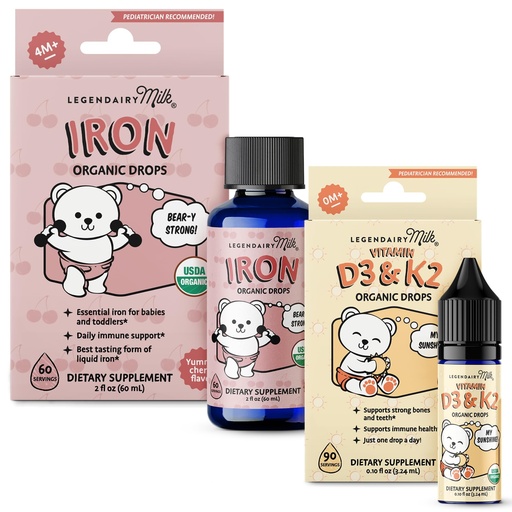 [BRSRGGD6PJ7A4DTL] Legendairy Milk Baby Vitamin D3 K2 and Iron Drops Bundle Age 4 Months+