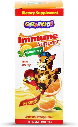 [BRSWYA32A4NA4HTF] GirafKids Liquid Vitamin C for Kids Ages 4+ | 8 Fl Oz, 500mg | No-Sugar Formula with Safe, Premium Ingredients | Delicious Orange Flavor | Immune Support & Energy Boost