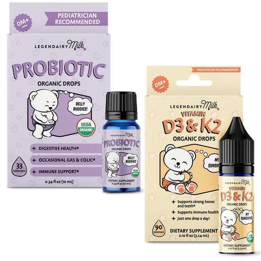 [BRSRGGD6ARYQI3T3] Legendairy Milk Baby Vitamin D3 K2 and Probiotic Drops Bundle Age 0+