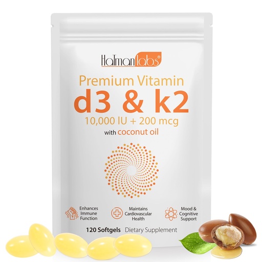 [BRSREYIDOUDWKALJ] Vitamin D3 K2 120PCS with Coconut Oil, K2 D3 Vitamin Supplement, Support Immune Health, Fast Absorption, D3 K2 Vitamin 10000 iu, Support Bone Health, Non-GMO