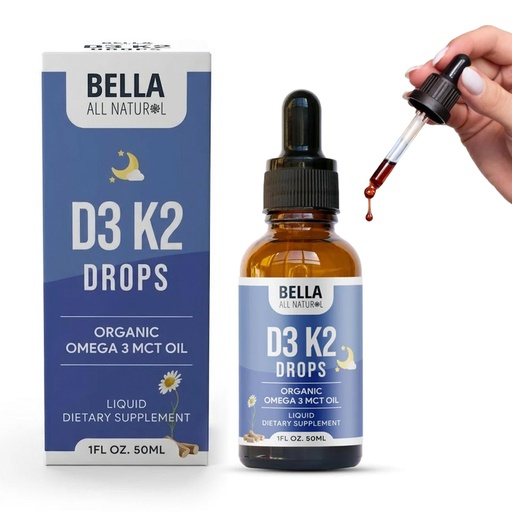 [BRSRGGTRBAHQIEL4] Bella All Natural Vitamin D3 K2 Drops Organic Omega 3 MCT Oil - Evening