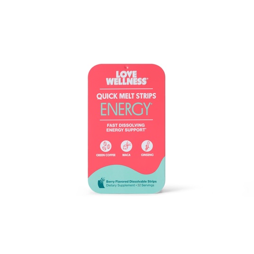 [BRSRGGD6PMBW2CQU] Love Wellness Energy* Quick Melt Strips - Fast-Dissolving Energy Support with Natural Caffeine and Botanicals - Promotes Focus and Alertness* - No Water Needed - Vegan and Sugar Free - 32 Strips
