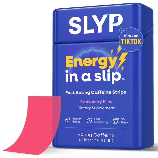 [BRSRGFIDCEAQYCTL] Slyp Caffeine Strips Energy Supplements – Strawberry Mint for Focus Factor with 40mg Caffeine, L-Theanine, Vitamin B6 & B12 Alternative to Sugar Free Gum, Energy Gel, Energy Pills – 30 Count