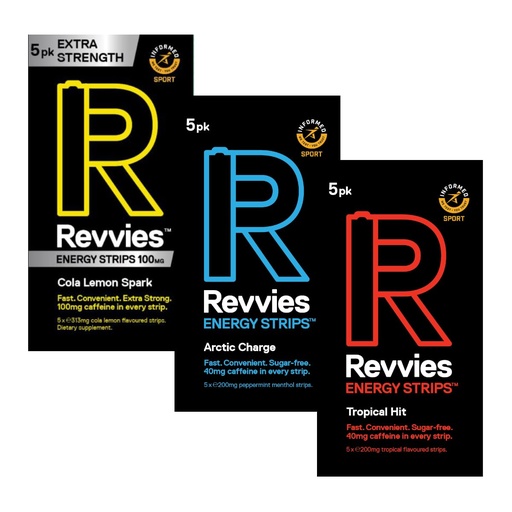 [BRSROAIRDIMWYCDF] Revvies Energy Strips | Instant Boost | Suitable Pro Athletes | 15 Strips | 40mg Caffeine | Easy On The Stomach | Great for Exercise | Vegan | Sugar-Free | 3 x 5Pk