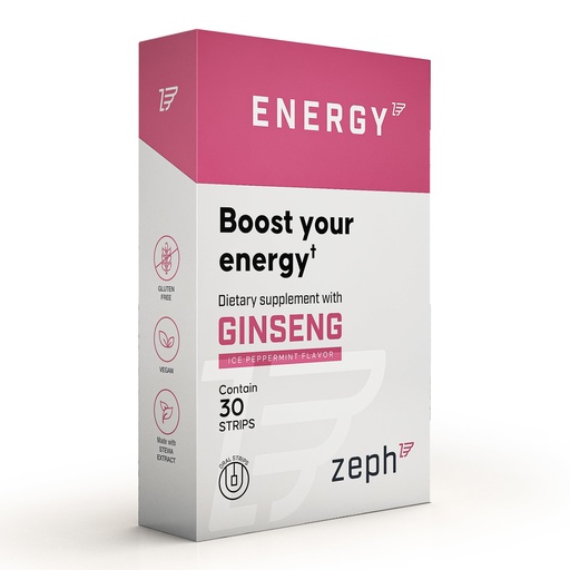 [BRSRMYYTOV7W2D3U] ZEPH Energy Strips - Fast-Acting Natural Energy Supplement - with 3mg Caffeine, L-Theanine, and Vitamin B12 Ice - Peppermint Flavor - 30 UN