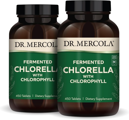 [BRSWECQKOJ7R42D3] Dr. Mercola Fermented Chlorella with Chlorophyll, 90 Servings (450 Tablets), 2 Bottles, Dietary Supplement, Supports Immune and Organ Health, Non GMO, NSF Certified
