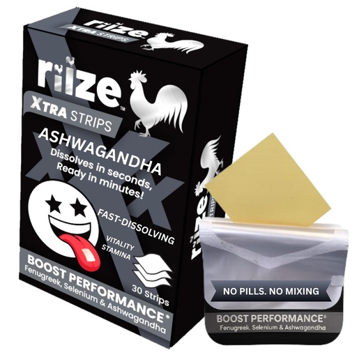 [BRSREAAOB57RMA3P] Riize Xtra Strips - Fast-Dissolving Oral Strips with Ashwagandha and Fenugreek for Performance and Stamina - 1 Month Supply - 30 Count
